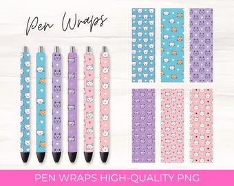 Cat Pen Wraps Bundle, Kawaii Designs (Digital Download)