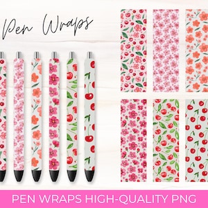 Funda para bolígrafo con diseño de flor de cerezo: Diseño floral por sublimación (PNG, descarga digital)