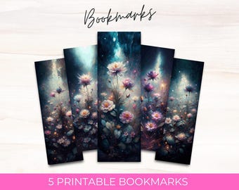 5 Dark Floral Magic Flowers Bookmarks (Digital Download)