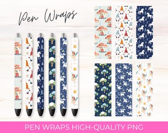 Magic Forest Pen Wrap Sublimation Designs, Fairies, Unicorns (PNG Digital Download)