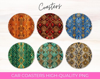 Snake Skin Coasters Bundle Snake Car Coasters Design Car Coaster Sublimation Bundle DIGITAL DOWNLOAD