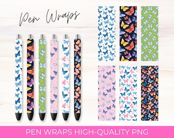 6 Butterfly Pen Wraps PNG Bundle Pen Sublimation Pattern Butterflies DIGITAL DOWNLOAD