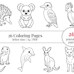 26 coloriages d'animaux australiens | Coloriage facile pour les enfants | Coloriages à imprimer | Téléchargement instantané