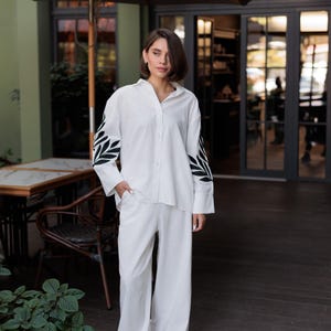 Two piece set,Linen pants and blouse,Linen shirt and trousers,Long pants,Women resort wear,Loose Fitting,Summer Outfits,Loungewear sets,Suit