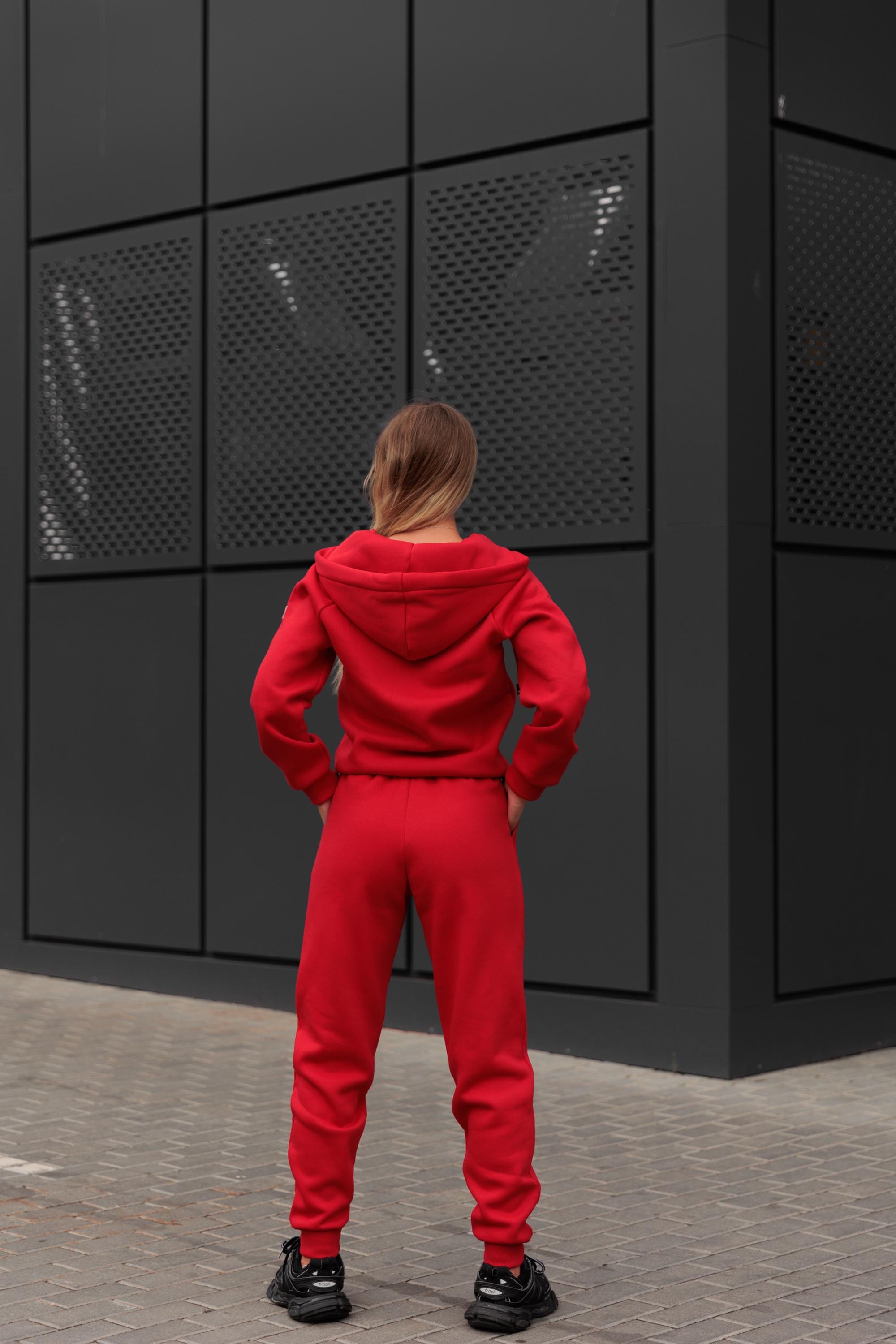 Racing Red Solid Color High Low Pullover and Pants Set