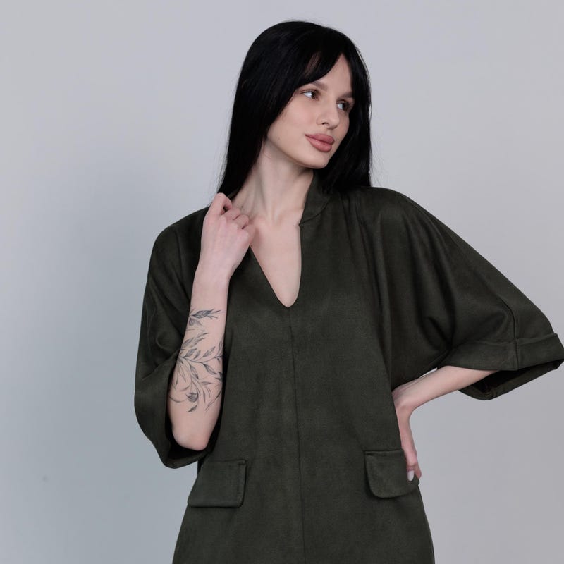 Robe Mi-mollet En Daim Véritable - Manches Longues, Taille S, Couleur Rouille, Occasion Très Bon état