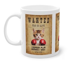 Tazza con gatto divertente / Tazza con gatto arrabbiato / Tazza con gattino carino / Tazza con poster ricercato / Tazza da ufficio / Tazza da caffè con umorismo / Tazza da tè comica