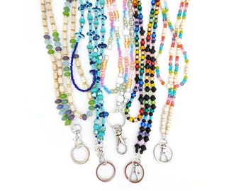 Glass beaded lanyard | colourful ID Badge necklace | teacher lanyard | key holder | school staff gift | eyeglasses strap | Handmade Canadian