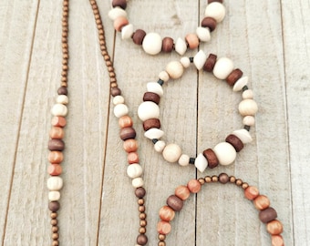 Wooden bead jewelry | earthy choker necklace stretch bracelet | natural cream tan wood and copper | handmade jewelry | hippie boho edgy