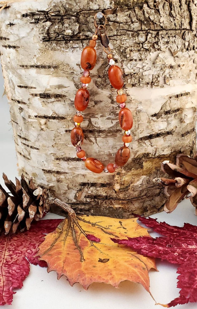 jewelry gifts for her rust burnt orange reddish beaded clasp bracelet Carnelian gemstone bracelet for women