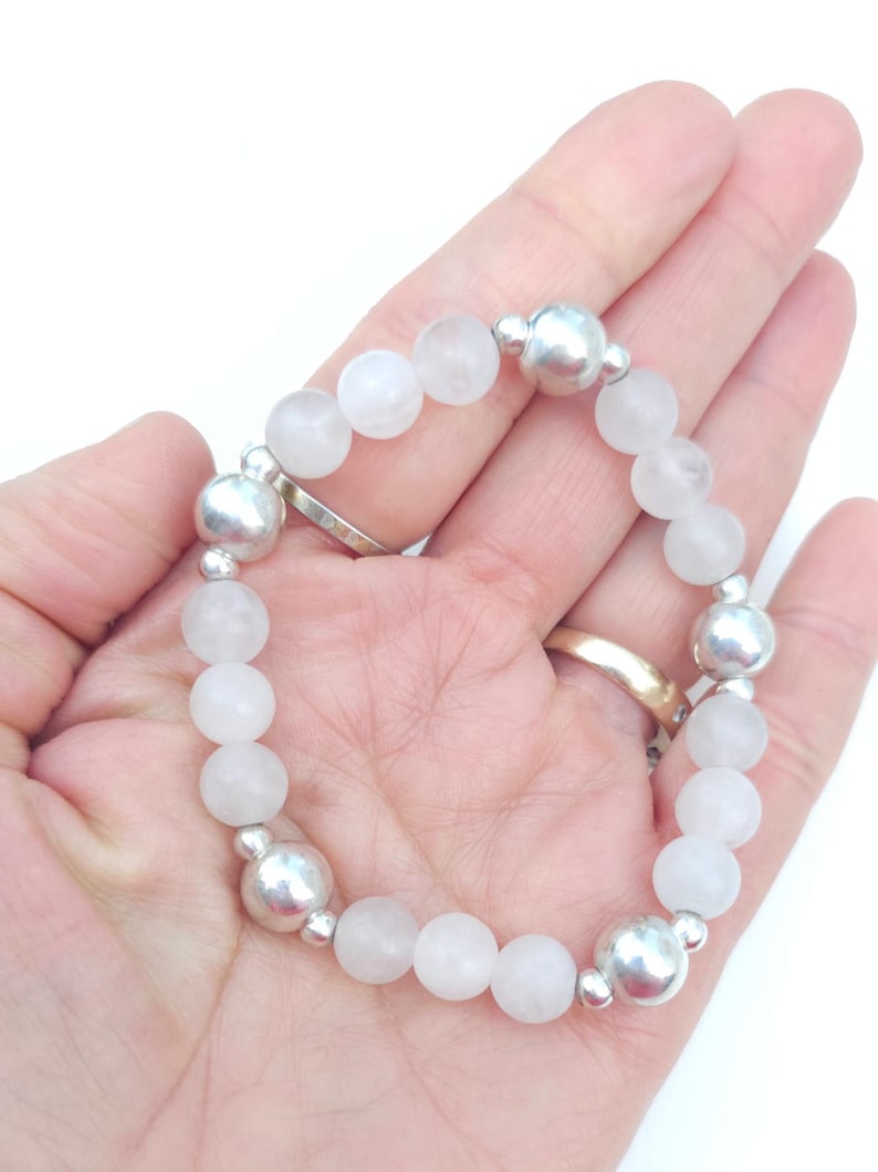 Purple gemstone bracelet | amethyst, rose quartz, jasper, 925 sterling silver | Beaded stretchy stackable bracelets women | handmade jewelry Amethyst & silver