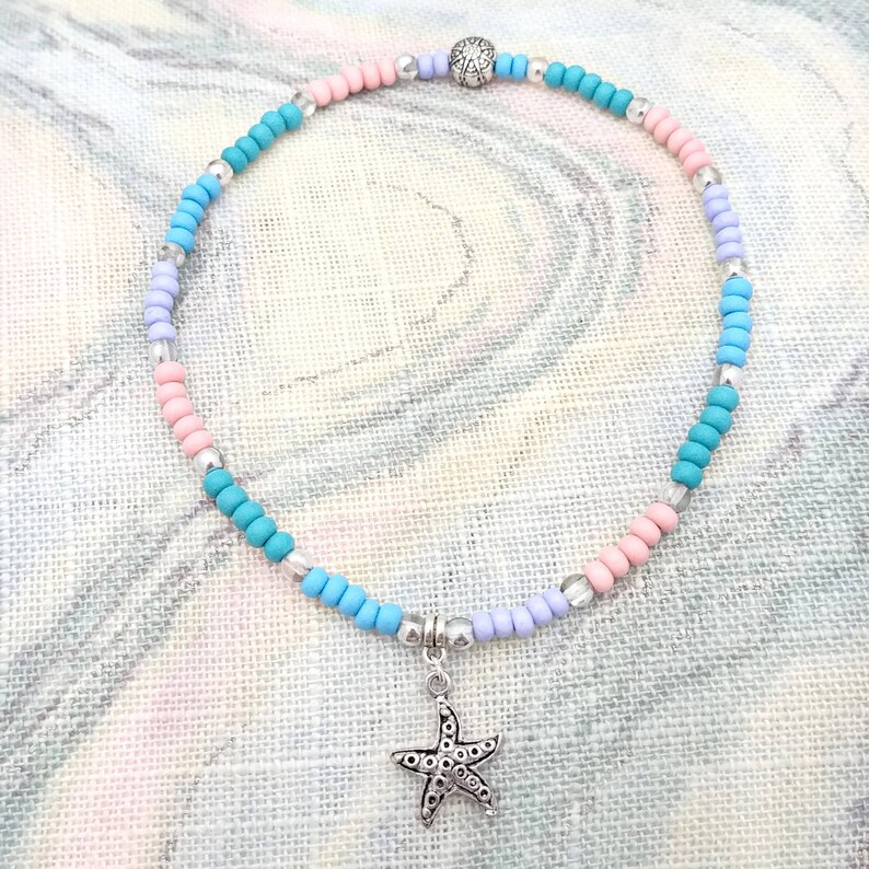beaded stretchy anklet ankle bracelet beachy anklets for women Starfish anklet magnetic anklet pastels aqua blue green pink