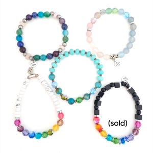 Colourful beaded bracelets | gemstone & crystal boho stackable stretch bracelets | rainbow pastel pride | OOAK hamdmade jewelry gift Bild 2