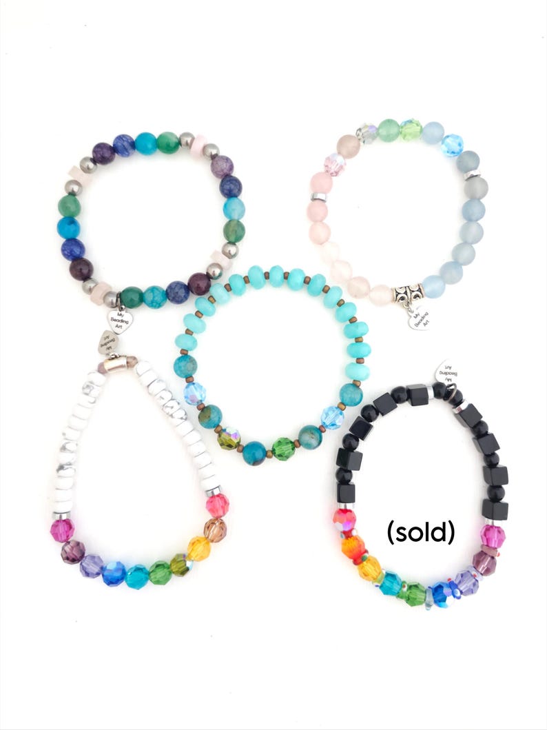 Colourful beaded bracelets | gemstone & crystal boho stackable stretch bracelets | rainbow pastel pride | OOAK hamdmade jewelry gift Bild 2