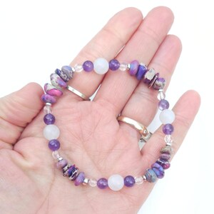 Purple gemstone bracelet | amethyst, rose quartz, jasper, 925 sterling silver | Beaded stretchy stackable bracelets women | handmade jewelry Mixed stone