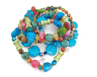 Colourful gemstone bracelet | stretchy beaded bracelet | green turquoise one of a kind handmade stackable boho jewelry | sold separately
