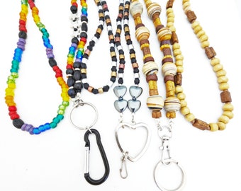 Beaded lanyard for Id Badge | Beaded teacher lanyard | lanyards for keys | eyeglass chain | earthy handmade beaded jewelry Canada