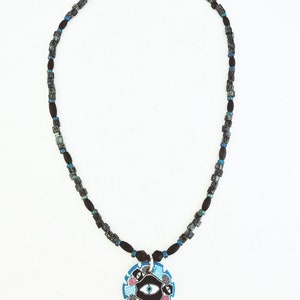 Boho choker necklace w/ polymer clay pendant hippie necklace beaded women earthy jewelry teen girl jewelry eye dolphin yin yang leaf G - eye / black