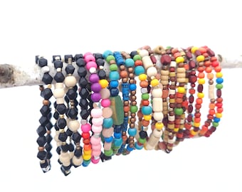 Stacking bracelets | stackable bracelets | colourful wooden beaded hippie boho bracelets for 6 inch wrist | women men teen jewelry handmade