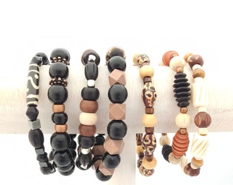 Wooden bead bracelets | earthy hippie boho bracelet | women men teen gender neutral gender fluid jewelry | handmade stretch bracelets