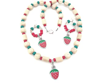 Strawberry jewelry | Strawberry necklace | Strawberry earrings | Summer jewelry for girls kids children | Cottagecore jewelry Fruit jewelry