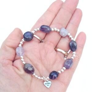 Purple gemstone bracelet | amethyst, rose quartz, jasper, 925 sterling silver | Beaded stretchy stackable bracelets women | handmade jewelry Rose Quartz & silver