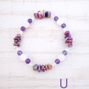 Purple gemstone bracelet | amethyst, rose quartz, jasper, 925 sterling silver | Beaded stretchy stackable bracelets women | handmade jewelry image 6