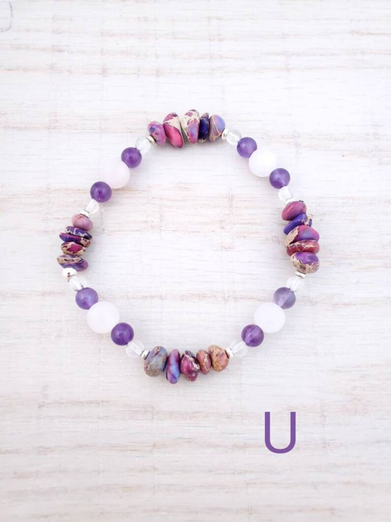 Purple gemstone bracelet | amethyst, rose quartz, jasper, 925 sterling silver | Beaded stretchy stackable bracelets women | handmade jewelry image 6