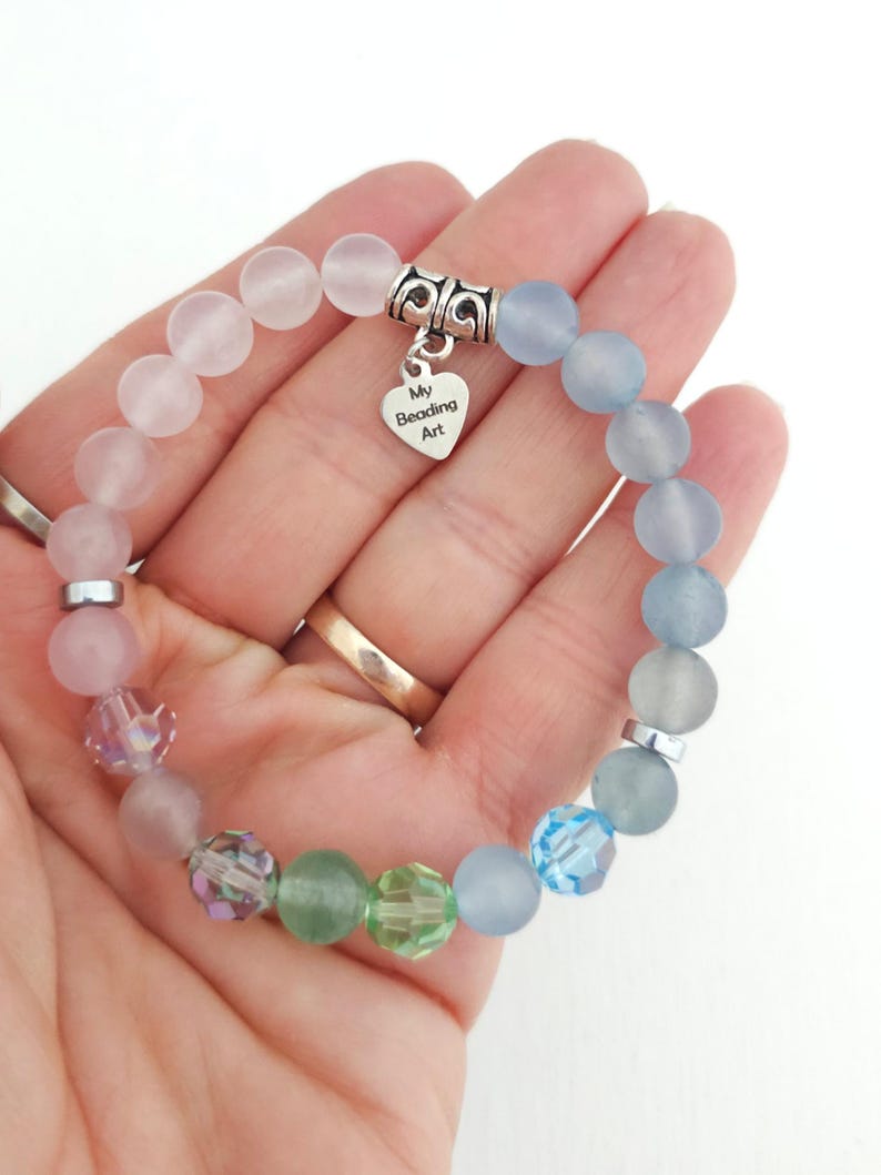 Colourful beaded bracelets | gemstone & crystal boho stackable stretch bracelets | rainbow pastel pride | OOAK hamdmade jewelry gift Bild 11
