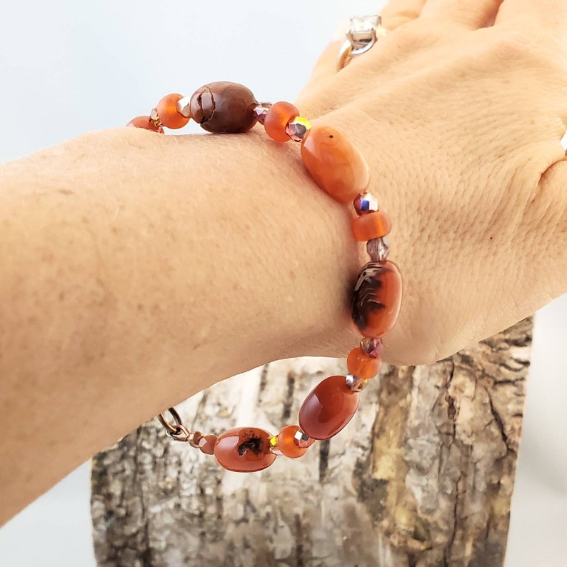 jewelry gifts for her rust burnt orange reddish beaded clasp bracelet Carnelian gemstone bracelet for women