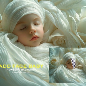 Cute Newborn Digital Photography Backdrop Baby Face Insertion Digital Background, Add Face Digital Composite Photo.