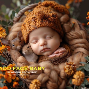 Cute Newborn Digital Photography Backdrop Baby Face Insertion Digital Background, Add Face Digital Composite Photo.