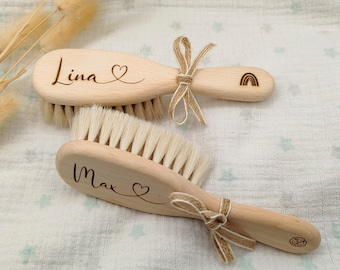 Babyhaarbürste personalisiert | Geschenk zur Taufe | Geburt | Haarbürste aus Ziegenhaar | Weisat | Kinderbürste | Haarbürste aus Holz