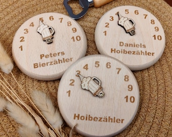Personalized wooden beer coaster/beer counter/wasp guard gift for Father's Day, beer garden, Oktoberfest, grandpa, dad, uncle, fly screen, with desired name