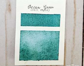 Granulating Watercolor, Handmade Watercolor Paint, Non Toxic Watercolor Paint, Artist Watercolor, Custom Mix "Ocean Green" Half Pan Dot Card