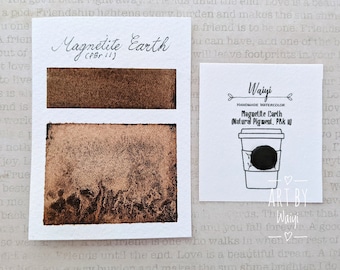 Granulating Watercolor, Handmade Watercolor Paint, Natural Watercolor Paint, "Magnetite Earth", Half Pan, Earth Pigments Watercolor