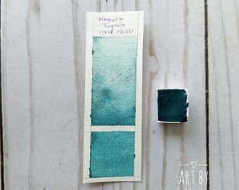 Handmade Watercolor Paint, Non Toxic Watercolor Paint, Granulation Watercolor, Magnetite Turquoise Half Pan, Earth Pigments Watercolor