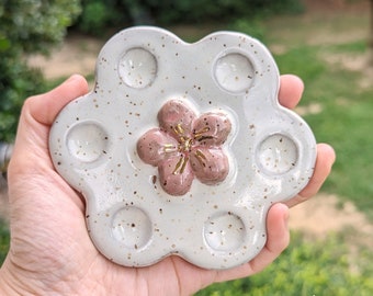 On Sale - Handmade Sakura Ceramic Palette, Ceramic Flower Palette - Handmade Ceramic Watercolor Palette - Porcelain Watercolor Palette