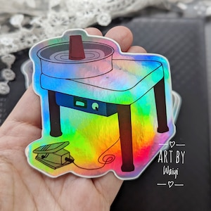 Holographic Pottery Wheel Stickers, Pottery Sticker, Potters Gift Idea, Laptop Sticker, Vinyl Sticker, Planner Sticker, Free Shipping