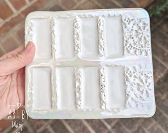 Handmade Ceramic Lace Watercolor Palette -  Chic Style Watercolor Palette - Doily Palettes - Mother of Pearl Effect - FREE SHIPPING
