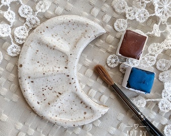 Ceramic Moon Palette - Handmade Ceramic Watercolor Palette - Speckled Brown Clay Watercolor Palette - Celestial Style Palette Free SHIPPING