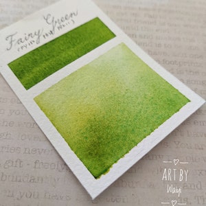 Handmade Watercolor, Granulating Watercolor, Handmade Watercolor Paint, Artist Grade Watercolor, &quot;Fairy Green&quot; Half Pan