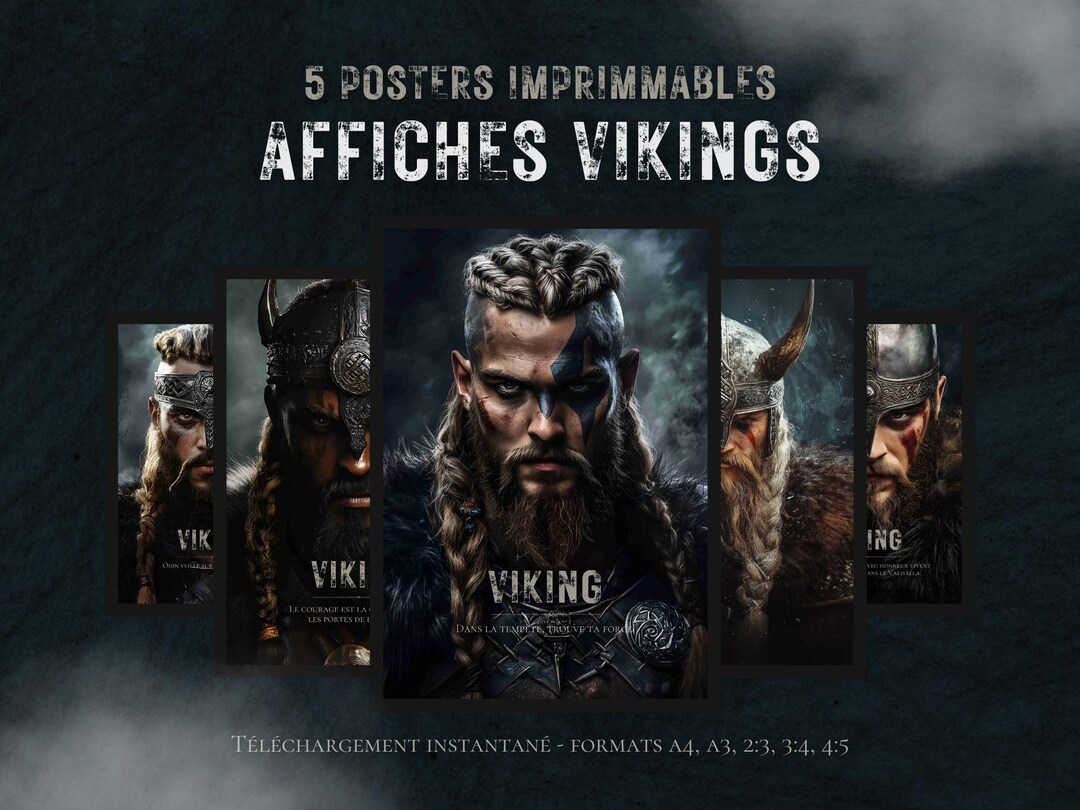Pack of 5 Digital Viking Posters - Nordic Warrior Art - Printable ...