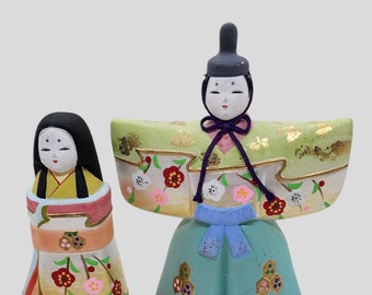 Vintage Japanese Hakata Figurines | Hand Painted Ceramic Clay Figurines | Small Hakata Figures Signed | Painted Flowers