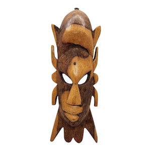 Signed Vintage Hand Carved Tribal Mask | Two Toned Wooden Mask  | Wall Decor | African Tribal Mask Wall Art