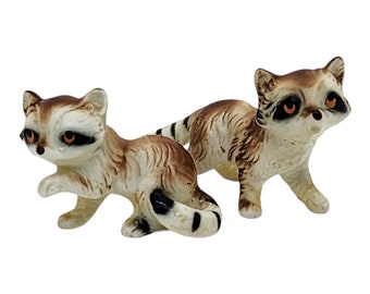 Vintage Miniature Bisque Bone China Cats | Cat Figurines | Set of Two | Brown and White Small Figures