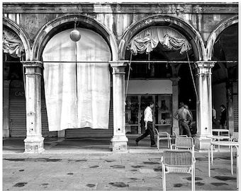 Venice Italy Black and White Print, Italy Street Photography, Italian Cafe Photo, Piazza San Marco Print, St. Mark's Square, Italy Gifts