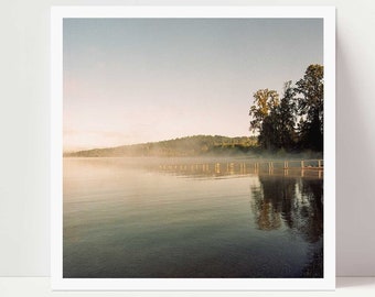 Lake Reflections Photo, Moody Landscape Print, Minimalist Photography