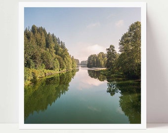 Peaceful River Photo, Water Reflections Print, Film Photography, Blue and Green Wall Art