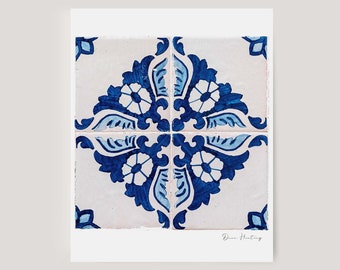 Lisbon Blue Tile Photo, Portuguese Tile Print, Blue and White Azulejo Art, Portugal Decor, Portuguese Gift